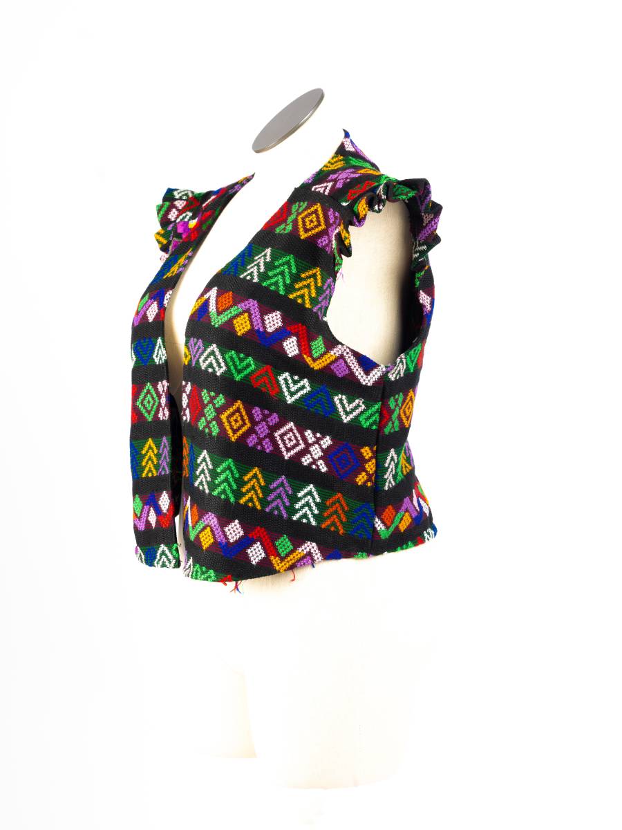 Multicolored embroidered vest, side view