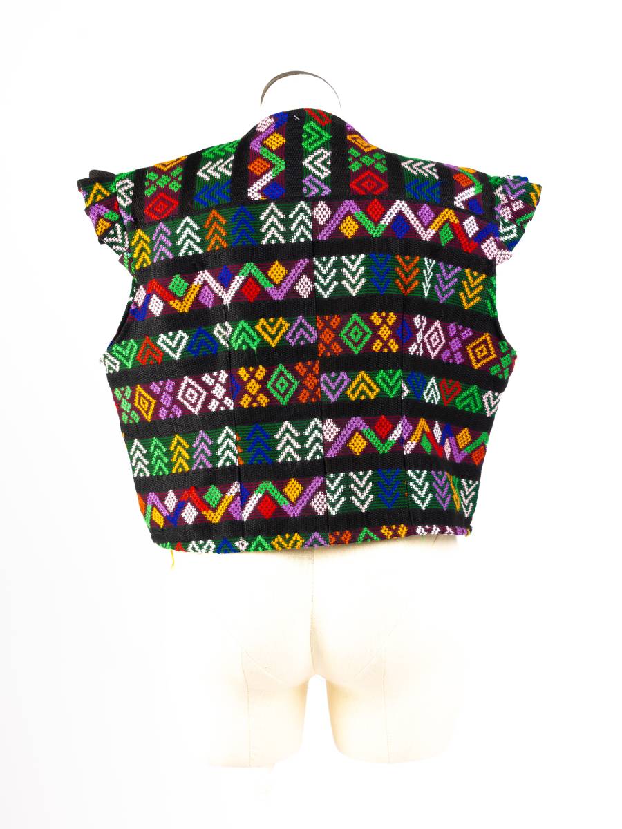 Multicolored embroidered vest, back view