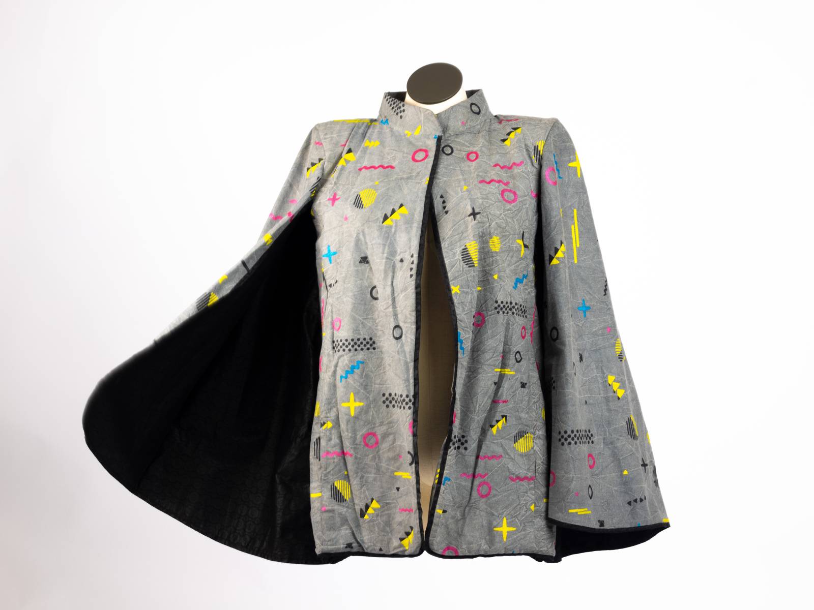 Black/Gray open cape blazer, front view, open