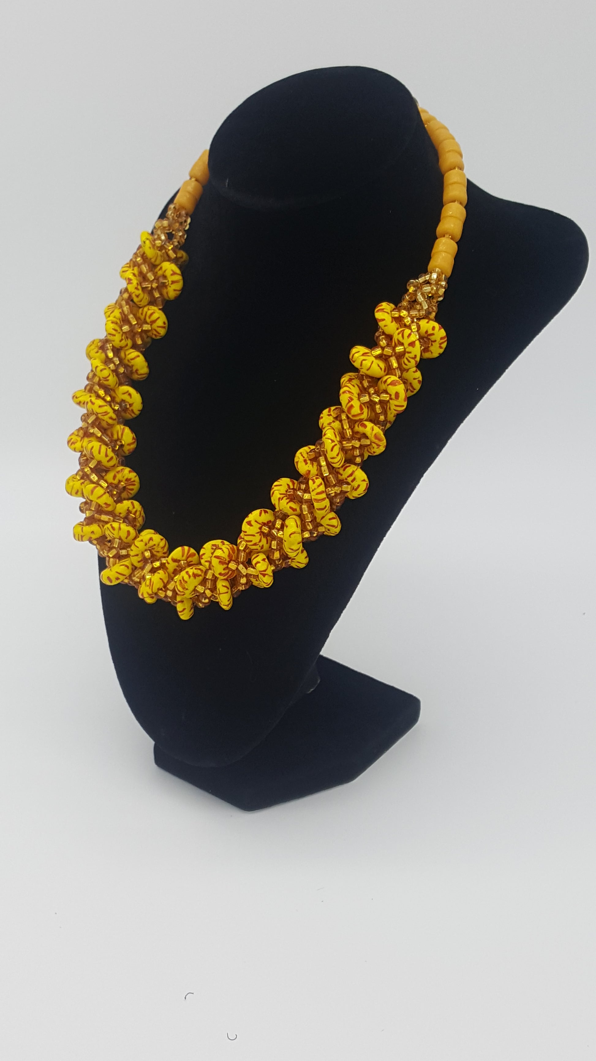 Traditional Ghana yellow glass beaded necklace
