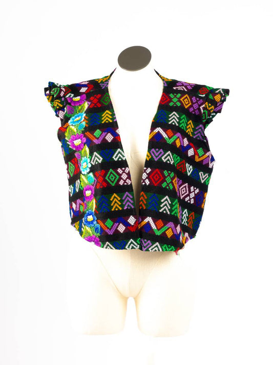 Multicolored embroidered vest, front view