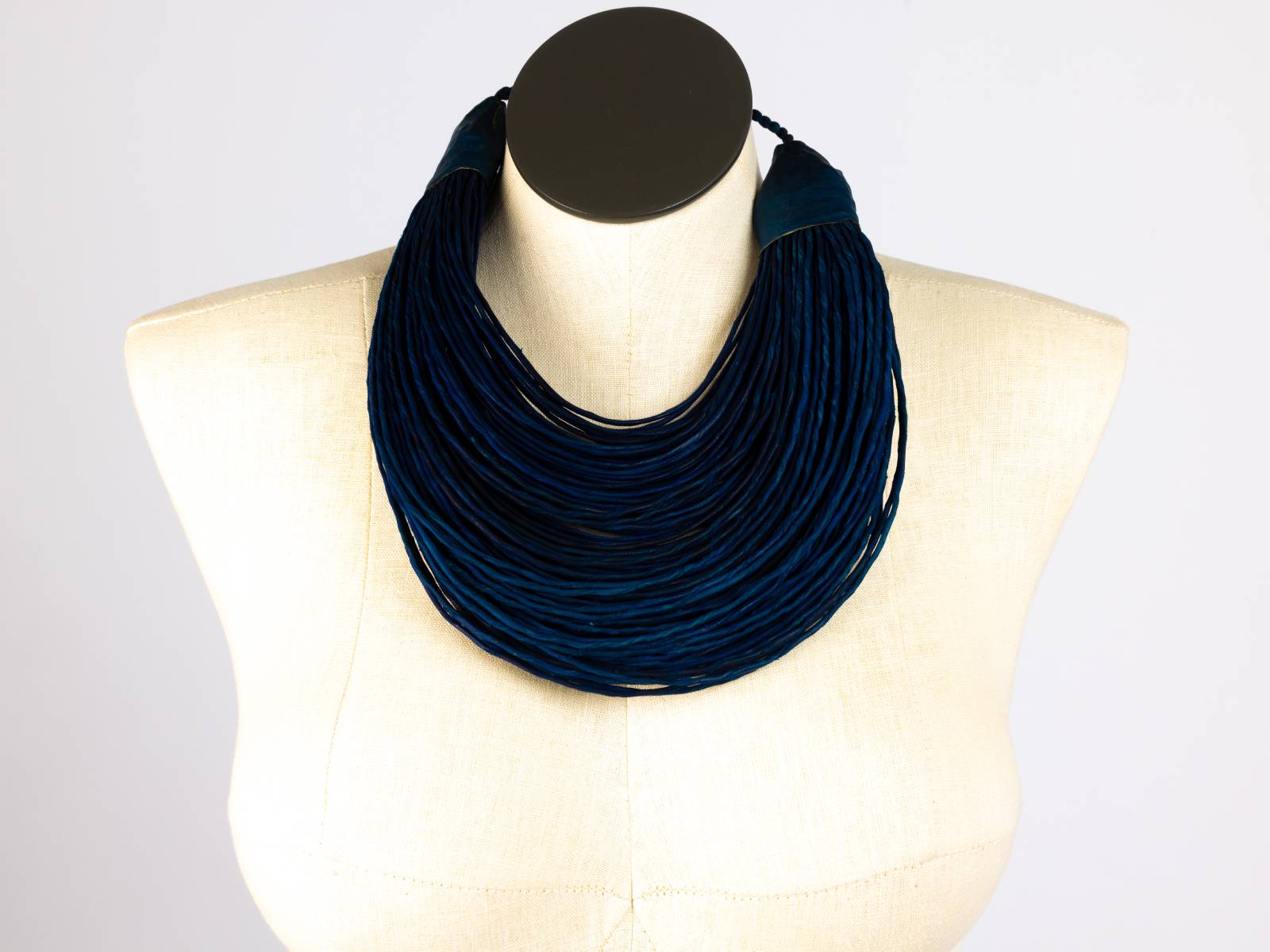 Blue leather collar, front view