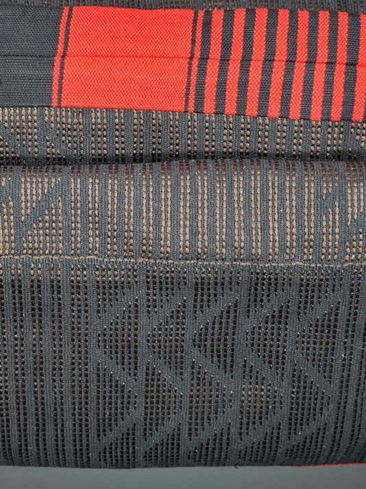Brown Underlay, Black and Red Embroidered Kente