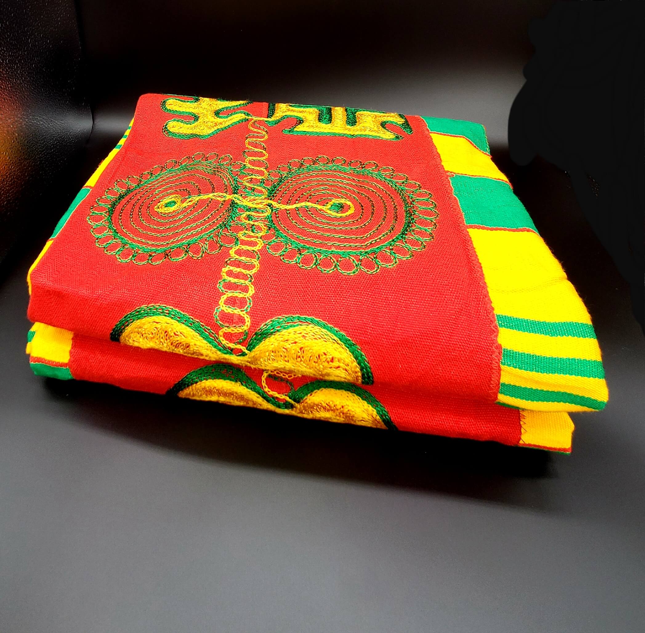 Red, Gold & Green Embroidered Kente 2pcs