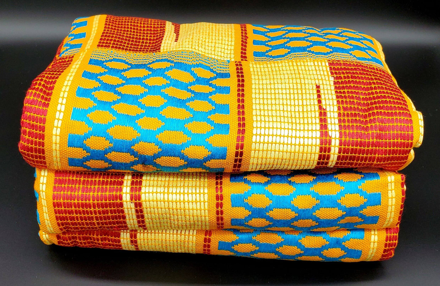 Multi-colored Traditional Kente (Mustard, White, Light Blue, Red, Gold) 3pcs